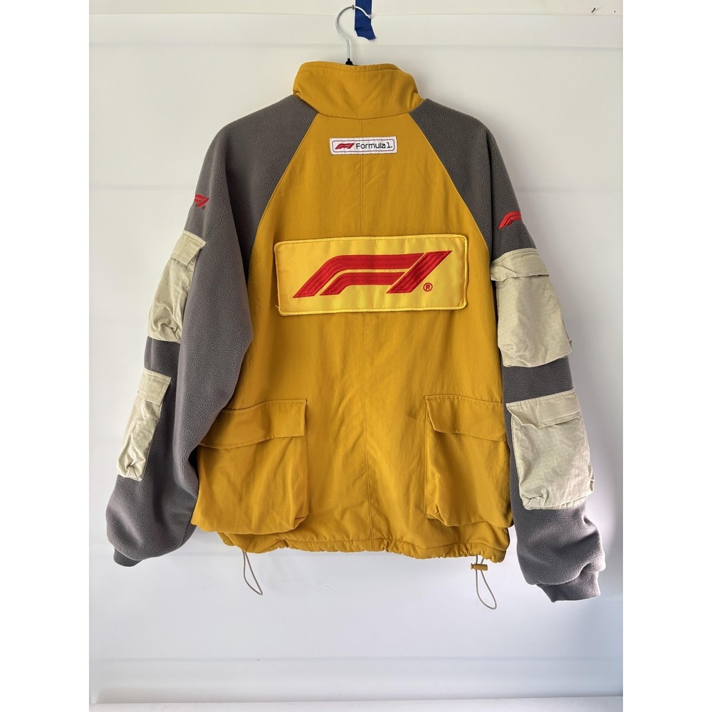 Formula 1 Jacket Mens Large Yellow Gray Racing PacSun Fleece Lined Cargo Pockets